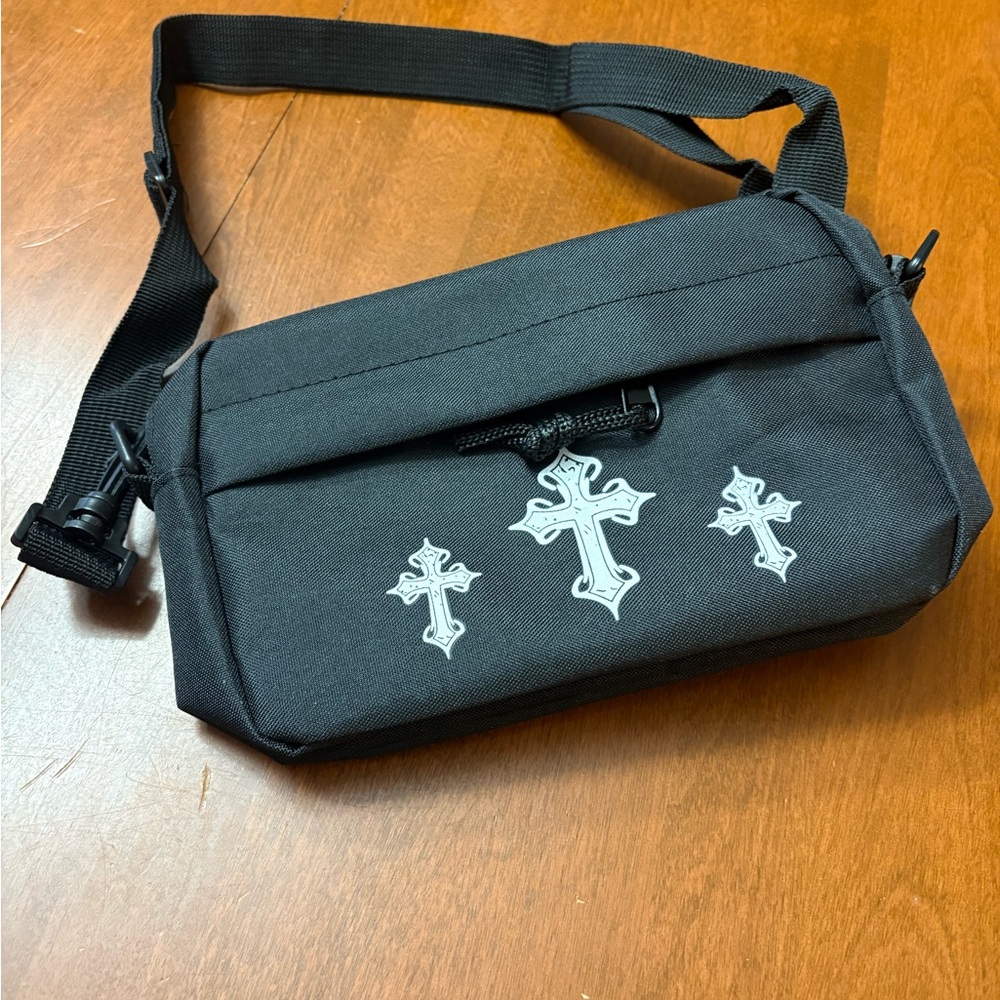 Elegant Black Cross Design Belt Bag